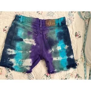 VINTAGE LEVI'S TIE DYE DENIM CUTOFF SHORTS TURQUOISE PURPLE FESTIVAL BOHO HIPPIE